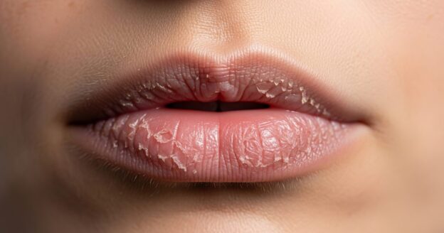 Close-up of dry, chapped lips